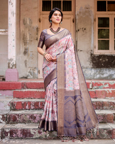 Pure Banarasi Silk Saree Weaved With Golden Zari Comes With Tassels