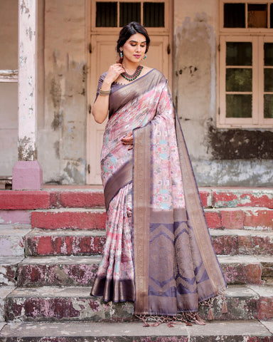 Pure Banarasi Silk Saree Weaved With Golden Zari Comes With Tassels