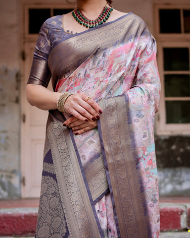 Pure Banarasi Silk Saree Weaved With Golden Zari Comes With Tassels