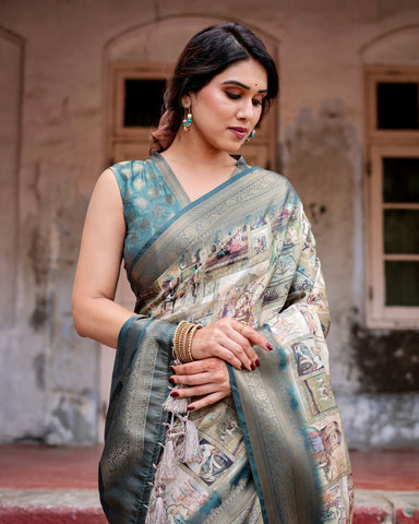 Pure Banarasi Silk Saree Weaved With Golden Zari Comes With Tassels