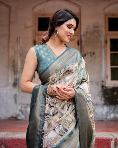 Pure Banarasi Silk Saree Weaved With Golden Zari Comes With Tassels