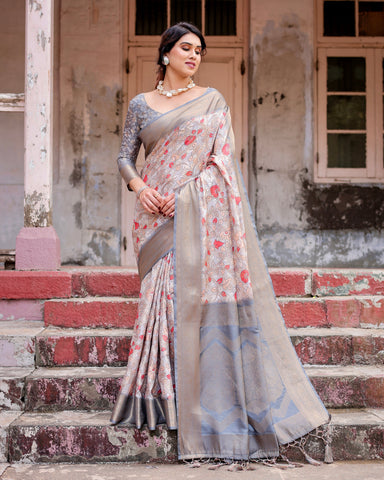 Pure Banarasi Silk Saree Weaved With Golden Zari Comes With Tassels