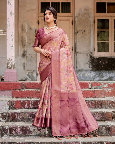 Pure Banarasi Silk Saree Weaved With Golden Zari Comes With Tassels