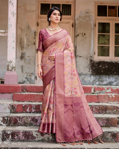 Pure Banarasi Silk Saree Weaved With Golden Zari Comes With Tassels