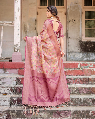 Pure Banarasi Silk Saree Weaved With Golden Zari Comes With Tassels