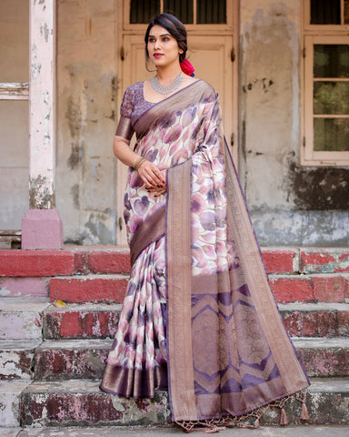 Pure Banarasi Silk Saree Weaved With Golden Zari Comes With Tassels