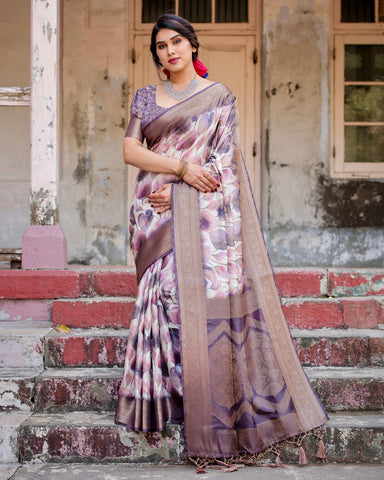 Pure Banarasi Silk Saree Weaved With Golden Zari Comes With Tassels