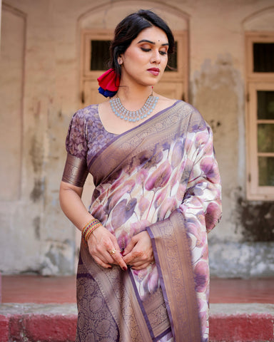 Pure Banarasi Silk Saree Weaved With Golden Zari Comes With Tassels