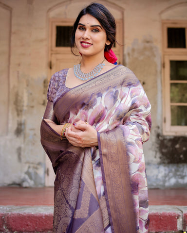 Pure Banarasi Silk Saree Weaved With Golden Zari Comes With Tassels