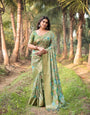 Pure Silk Digitally Printed Saree Weaved With Golden Zari Comes With Tassels