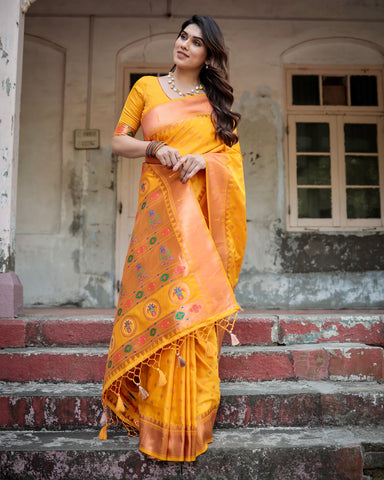 Pure Gaji Silk Saree Weaved With  Zari Comes With Tassels