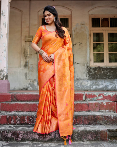 Pure Gaji Silk Saree Weaved With  Zari Comes With Tassels