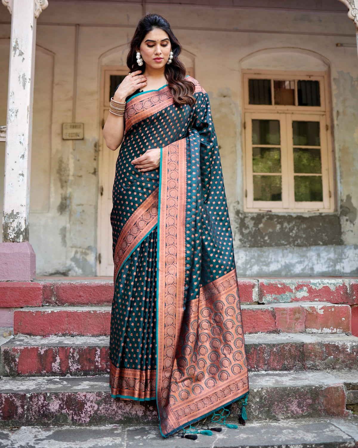 Pure Gaji Silk Saree Weaved With  Zari Comes With Tassels