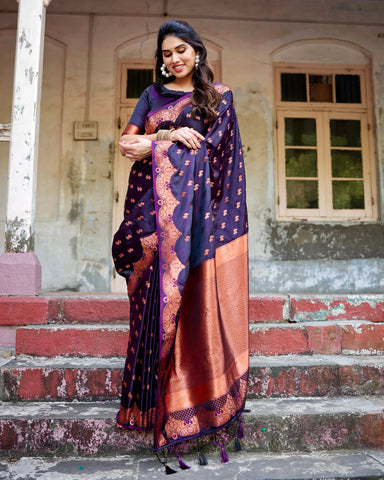 Pure Gaji Silk Saree Weaved With  Zari Comes With Tassels