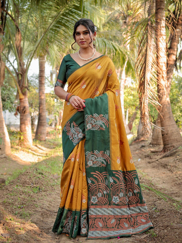 Pure Silk Saree Weaved With Zari Comes With Heavy Banarasi Brocade Blouse