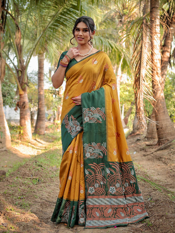 Pure Silk Saree Weaved With Zari Comes With Heavy Banarasi Brocade Blouse