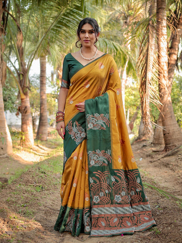 Pure Silk Saree Weaved With Zari Comes With Heavy Banarasi Brocade Blouse