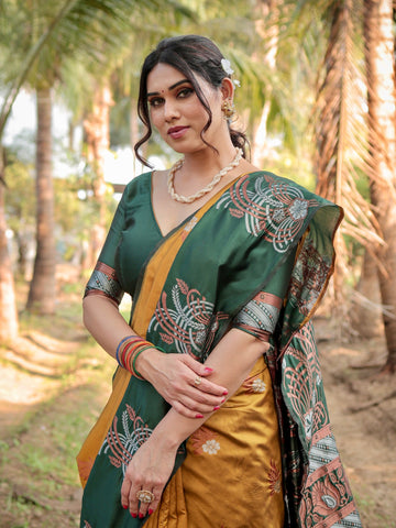 Pure Silk Saree Weaved With Zari Comes With Heavy Banarasi Brocade Blouse