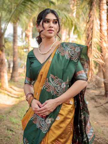 Pure Silk Saree Weaved With Zari Comes With Heavy Banarasi Brocade Blouse