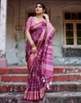 Pure Silk Digitally Printed Saree Weaved With Golden Zari Comes With Tassels