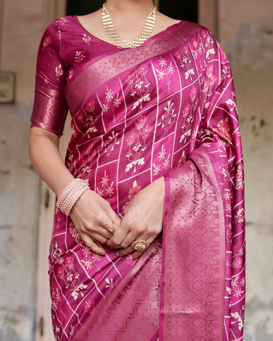 Pure Silk Digitally Printed Saree Weaved With Golden Zari Comes With Tassels