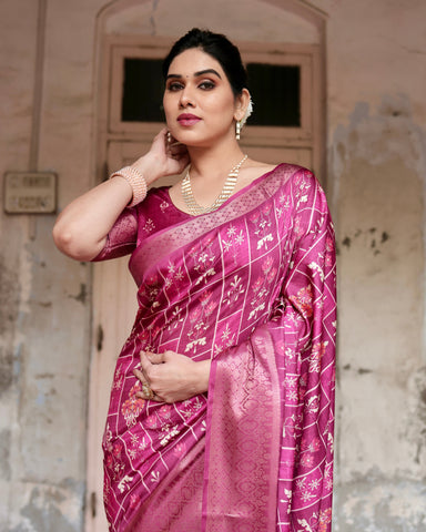 Pure Silk Digitally Printed Saree Weaved With Golden Zari Comes With Tassels