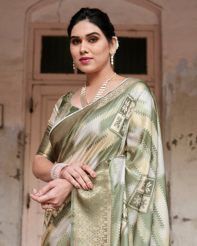 Pure Silk Digitally Printed Saree Weaved With Golden Zari Comes With Tassels