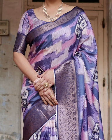 Pure Silk Digitally Printed Saree Weaved With Golden Zari Comes With Tassels