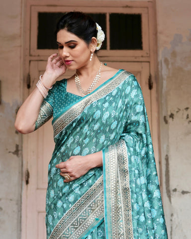 Pure Silk Digitally Printed Saree Weaved With Golden Zari Comes With Tassels