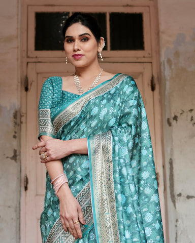 Pure Silk Digitally Printed Saree Weaved With Golden Zari Comes With Tassels