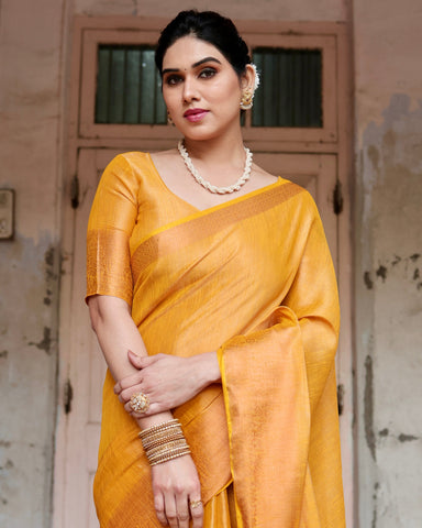 Pure Linen Saree Weaved With  Zari Comes With Tassels