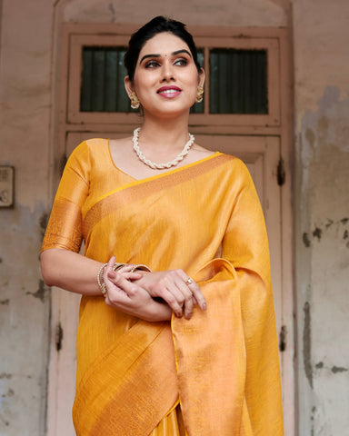 Pure Linen Saree Weaved With  Zari Comes With Tassels