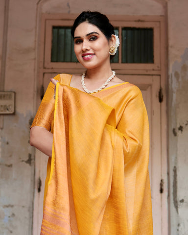 Pure Linen Saree Weaved With  Zari Comes With Tassels