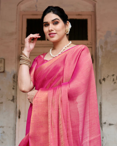 Pure Linen Saree Weaved With  Zari Comes With Tassels