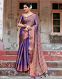 Pure Linen Saree Weaved With  Zari Comes With Tassels