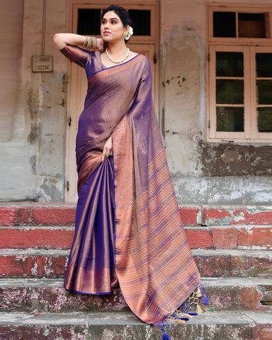 Pure Linen Saree Weaved With  Zari Comes With Tassels