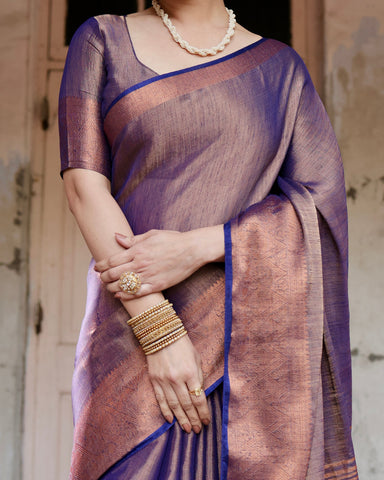 Pure Linen Saree Weaved With  Zari Comes With Tassels