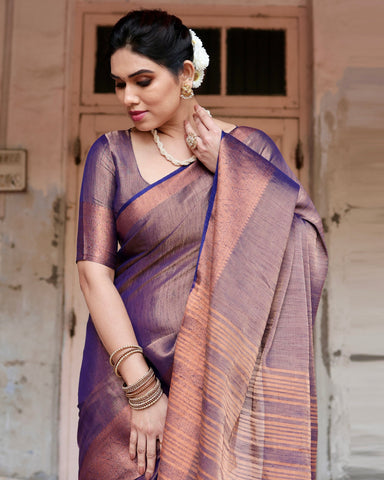 Pure Linen Saree Weaved With  Zari Comes With Tassels