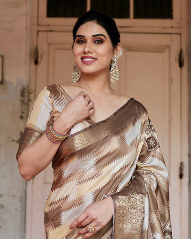 Pure Silk Digitally Printed Saree Weaved With Golden Zari Comes With Tassels