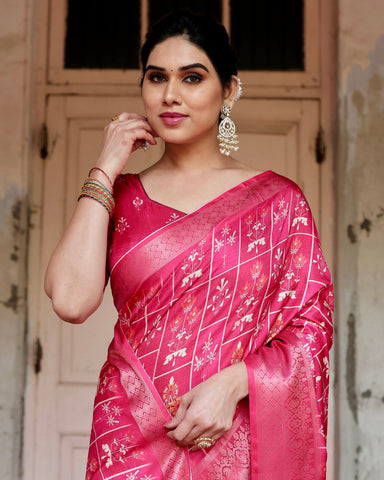 Pure Silk Digitally Printed Saree Weaved With Golden Zari Comes With Tassels