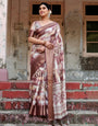 Pure Silk Digitally Printed Saree Weaved With Golden Zari Comes With Tassels