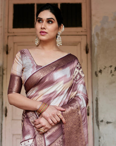 Pure Silk Digitally Printed Saree Weaved With Golden Zari Comes With Tassels