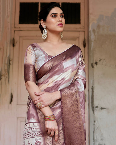 Pure Silk Digitally Printed Saree Weaved With Golden Zari Comes With Tassels