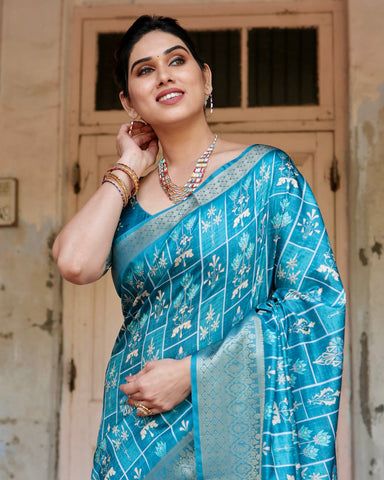 Pure Silk Digitally Printed Saree Weaved With Golden Zari Comes With Tassels