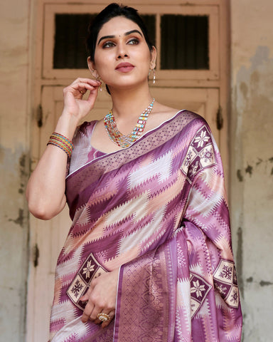 Pure Silk Digitally Printed Saree Weaved With Golden Zari Comes With Tassels