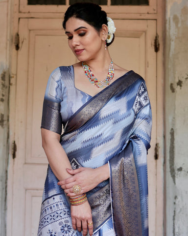 Pure Silk Digitally Printed Saree Weaved With Golden Zari Comes With Tassels