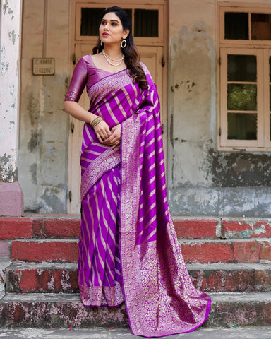 Pure Semi Silk Saree Weaved With Copper Zari Comes With Heavy Banarasi Brocade Blouse