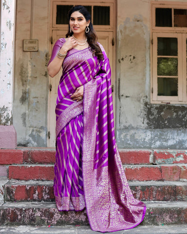 Pure Semi Silk Saree Weaved With Copper Zari Comes With Heavy Banarasi Brocade Blouse