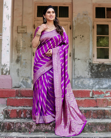 Pure Semi Silk Saree Weaved With Copper Zari Comes With Heavy Banarasi Brocade Blouse