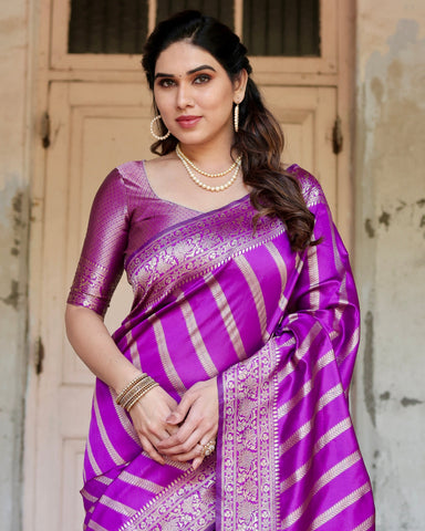 Pure Semi Silk Saree Weaved With Copper Zari Comes With Heavy Banarasi Brocade Blouse